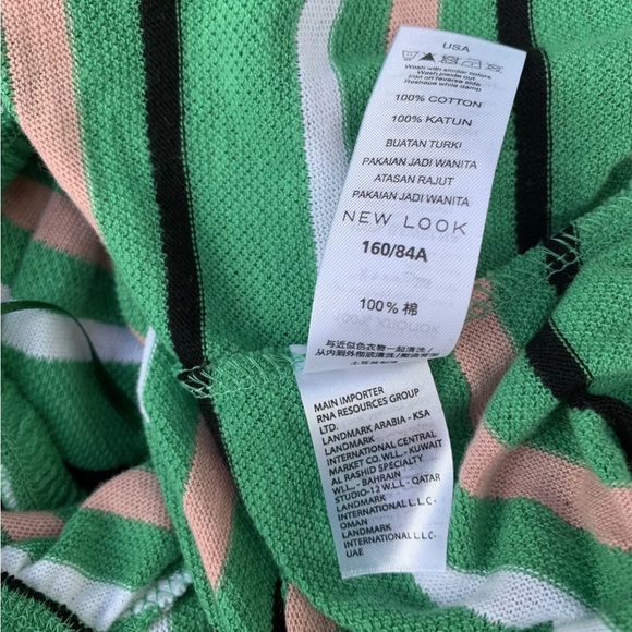 New Look Crop Top Off The Shoulder Bardot Green Short Sleeve Stripe Large UK 14 - Picture 6 of 7